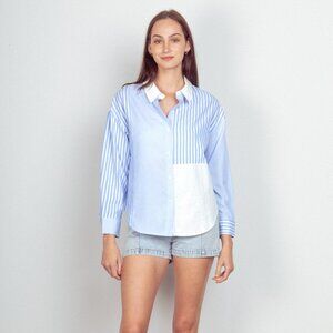 BLUE COLORBLOCK STRIPE BUTTON DOWN SHIRT